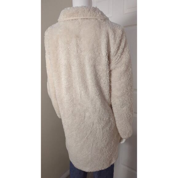 LOFT Ivory Lightweight Funnel Neck Deep Pile Sherpa Fleece Coat Women Size M - Picture 4 of 8